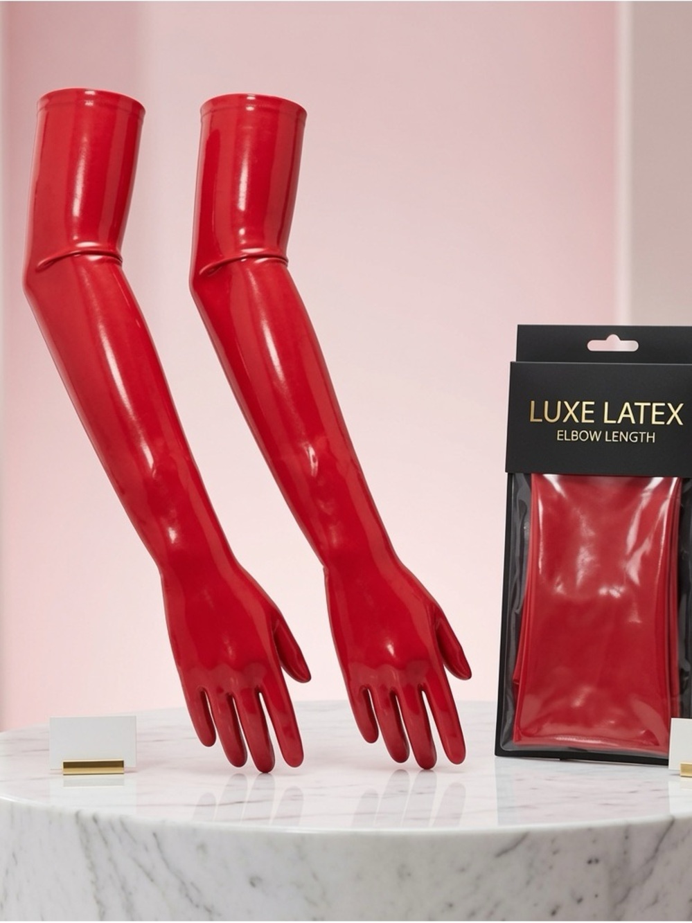 Elbow length red rubber latex gloves